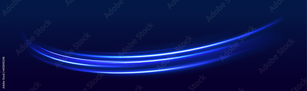 Poster light line neon swirl effect. vector glitter light fire flare trace. bokeh blue light glitter round 