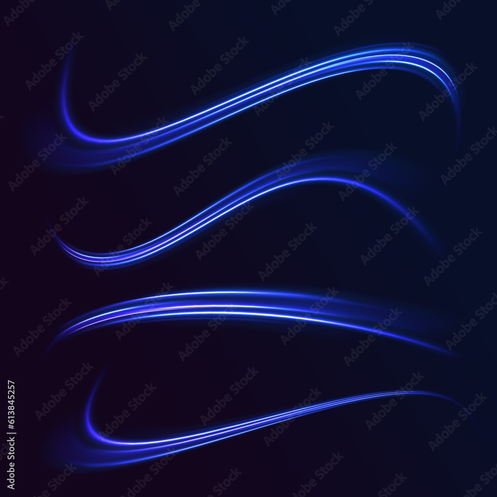 Poster light line neon swirl effect. vector glitter light fire flare trace. bokeh blue light glitter round 