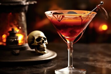 spooky halloween cocktail in glass, AI Generative
