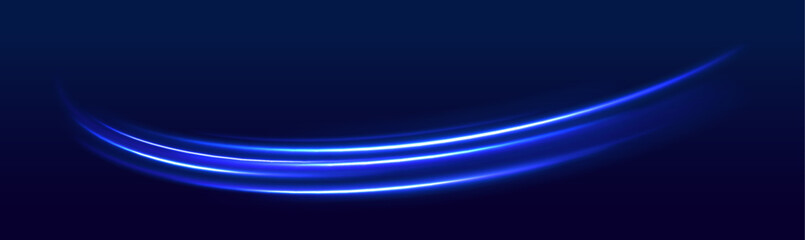Light line neon swirl effect. Vector glitter light fire flare trace. Bokeh blue light glitter round wave line with sparkling particles. Abstract neon color glowing lines background.