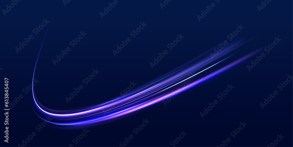 Wall mural Shiny spiral lines effect neon color glowing lines background, high-speed light trails effect. Futuristic dynamic motion technology.	