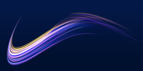 Concept of leading in business, Hi tech products, warp speed wormhole science vector design. Shiny spiral lines effect neon color glowing lines background, high-speed light trails effect.