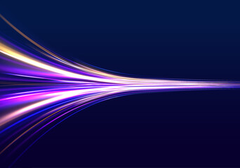 Dynamic composition of bright lines forming lights track of speed movement. Movement sport pattern for banner or poster design background.	