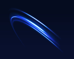 Light line neon swirl effect. Vector glitter light fire flare trace. Bokeh blue light glitter round wave line with sparkling particles. Abstract neon color glowing lines background.