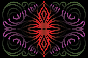 Limited edition luxurious design colourful rainbow flowers line art pattern of indonesian culture traditional  batik ethnic dayak for background wallpaper textile or fashion