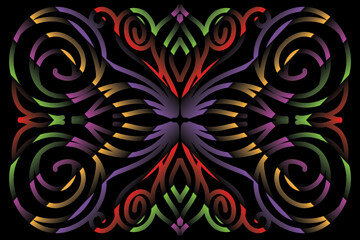 Limited edition luxurious design colourful rainbow flowers line art pattern of indonesian culture traditional  batik ethnic dayak for background wallpaper textile or fashion