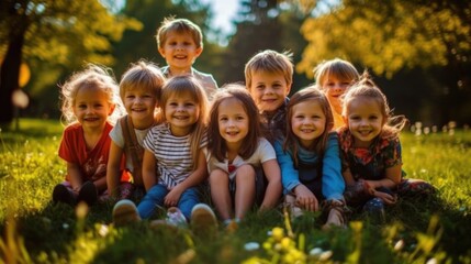 Fototapeta premium children on the grass, ai generative