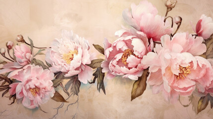 Background with beautiful pink peonies. Banner, wallpaper