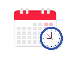 Calendar with clock. Schedule icon. Deadline calendar date. Reminder icon. Planning concept. Vector illustration.