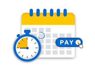 Calendar with payment date. Payment calendar icon. Planning schedule pay. Reminder payment icon. Tax pay date. Vector illustration.