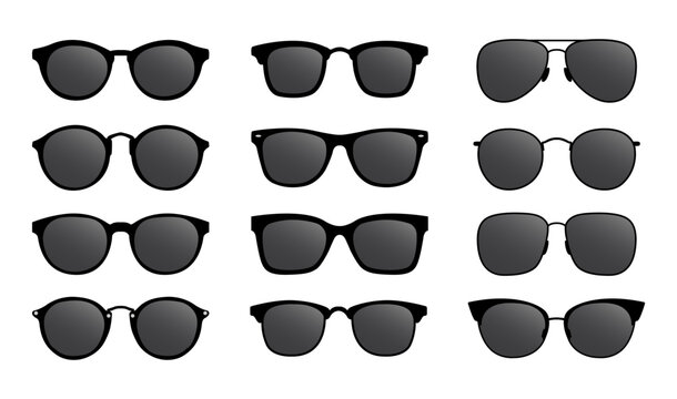 Glasses set. Sunglasses silhouettes. Glasses frames icon collection. Fashion eyeglasses icons. Different shapes frame. Vector illustration.