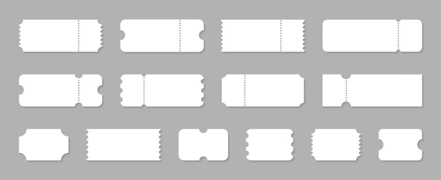 Blank ticket set. Empty ticket template. Coupons, lotterys, tickets movie, concert, boarding on transport. Vector illustration. © Anya