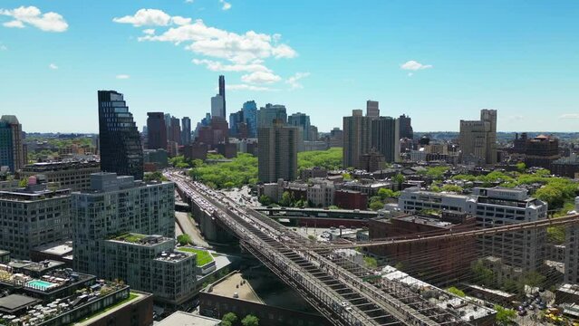 Aerial View of the Brooklyn Bridge and the Downtown Brooklyn Skyline
