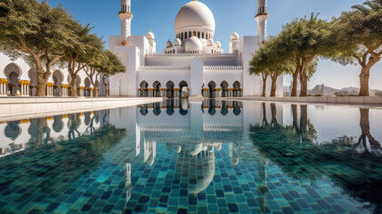 Sheikh Zayed Grand Mosque in Abu Dhabi showcasing architectural design and details  - obrazy, fototapety, plakaty