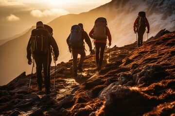 group of people hiking in the mountains, ai generative