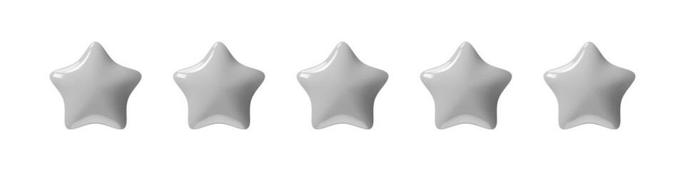Five 3d stars. Customer rating feedback concept. Realistic design elements in plastic cartoon style isolated on a white background. Vector 10 EPS.