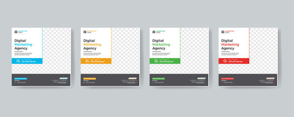 Modern Creative Corporate Business marketing agency promotion social media post template. Editable square banner design with place for the photo.