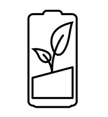 Vector line eco icon for renewable. Sustainable, renewable and eco friendly energy symbol. Battery and leaves. Natural energy symbol. Isolated vector image. Editable Stroke