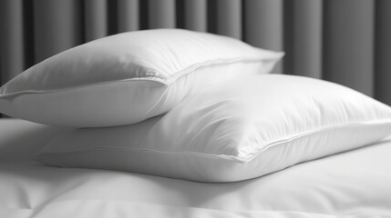Fototapeta na wymiar bed with white pillows in hotel, ai generative