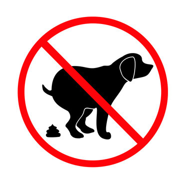 No dog poop sign. Shitting is not allowed. Information circular sign for dog owners. No poo. Vector stock illustration