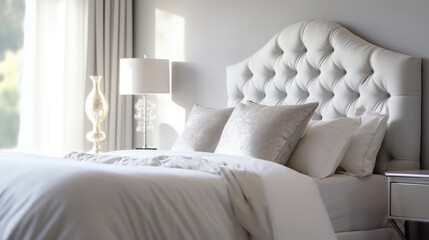 bed with white pillows in hotel, ai generative	