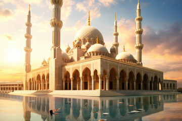 Fototapeta na wymiar Sheikh Zayed Grand Mosque in Abu Dhabi showcasing architectural design and details 