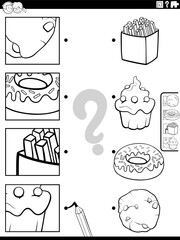match food objects and clippings activity coloring page