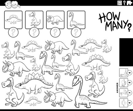 how many cartoon dinosaurs counting game coloring page