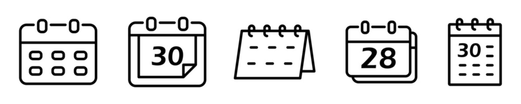 Conjunto de iconos de calendario. Horario, agendar evento, fecha. Ilustraci&oacute;n vectorial