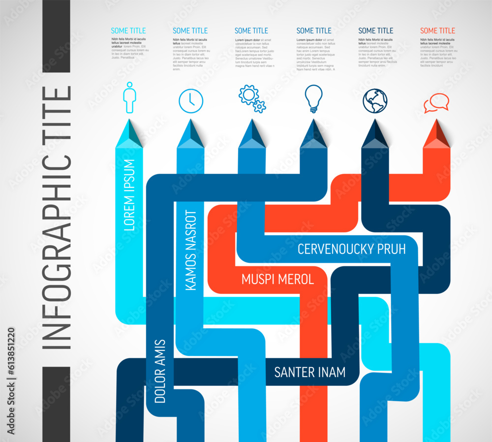Poster simple infographic with six element option items and thick lines