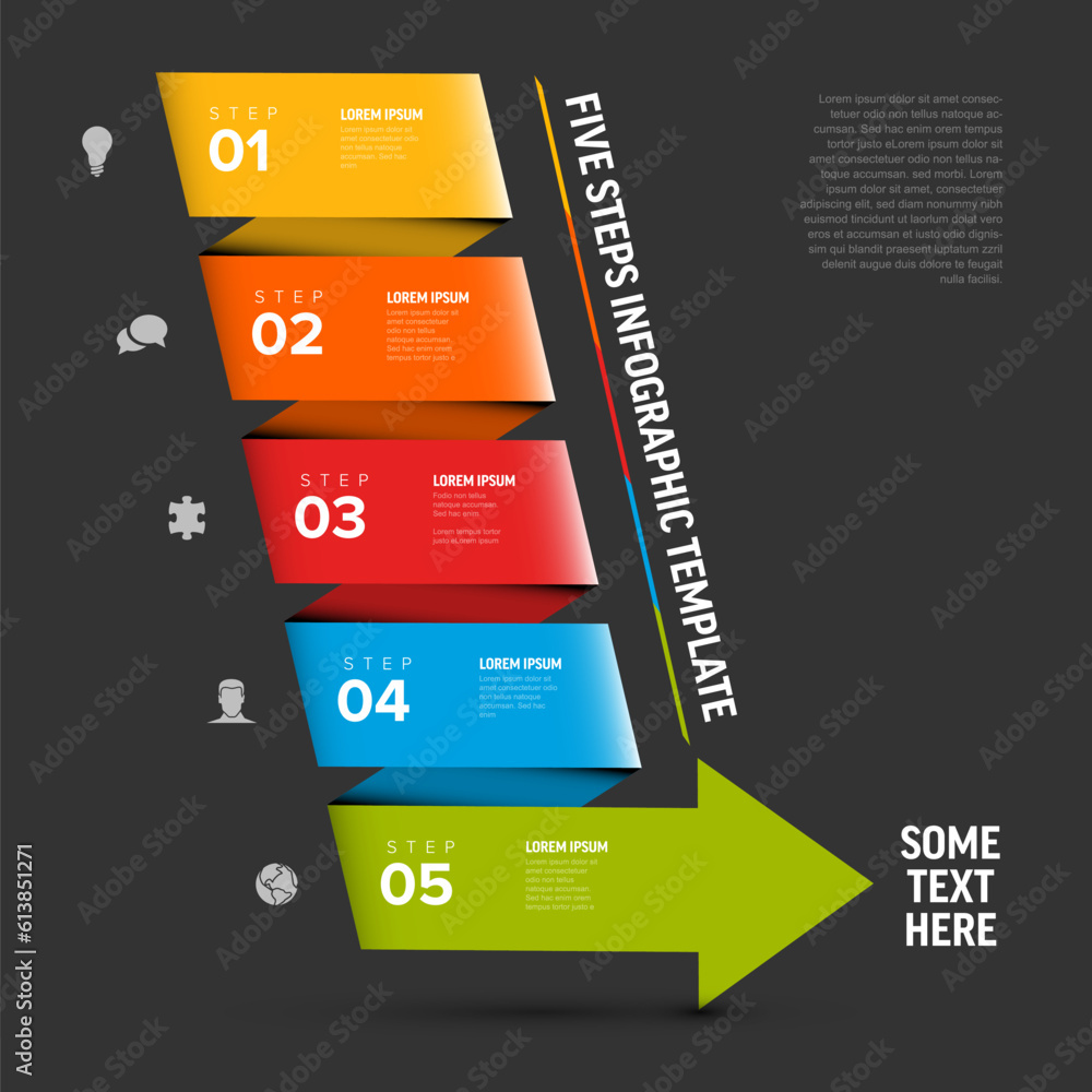 Poster vector dark progress with four diagonal steps and big arrow template