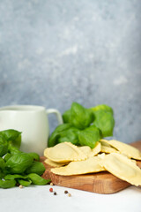 Italian homemade pasta with eggs or stuffed with spinach