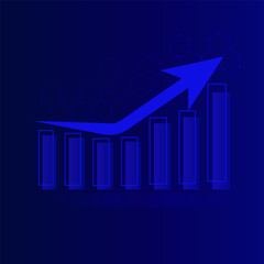 Futuristic blue, technology background with arrow, diagram. Big data and business growth, interest, currency stocks and investment economics. Vector illustration