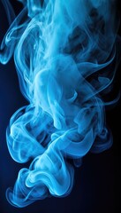 Obraz premium Vertical illustration of blue smoke on the black background, fluid art texture - generative ai