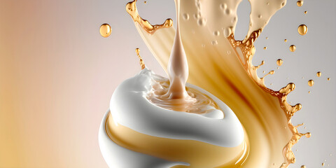 3d illustration of coffee and cream splash, abstract food background