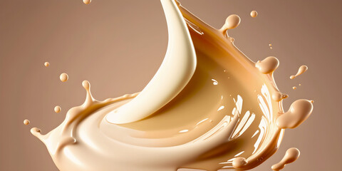 3d illustration  of abstract Coffee milk shake wave, splash of caramel or milk food background
