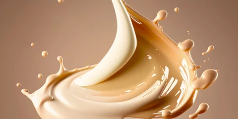 Fototapeten 3d illustration  of abstract Coffee milk shake wave, splash of caramel or milk food background © MiroArt