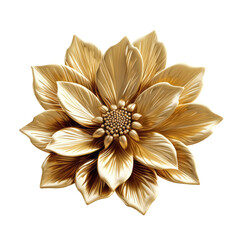 Golden metallic 3d flower isolated on white. Single luxury gold floral element. Generative AI.