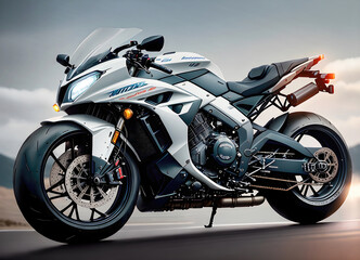 Obraz na płótnie Canvas Motorcycle futuristic sci-fi design, fantastic motorbike modern project. Generative Ai.