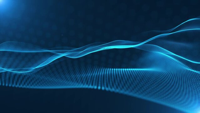 Blue digital particles wave for social media campaigns, communication platforms, and big data visualization. Dynamic network visualization seamless loop in 4K.