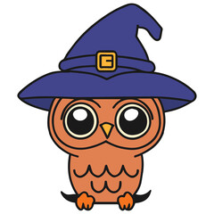 Halloween cute owl with a witch hat 