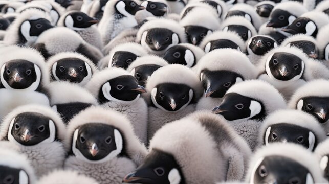  a large group of black and white penguins in a crowd.  generative ai