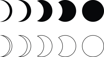 Moon phases astronomy icon set isolated on the white background in two styles . Vector illustration