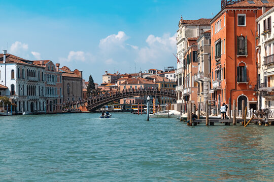 The Accademia Bridge (Ponte dell'Accademia) crosses the Grand Canal in Venice 