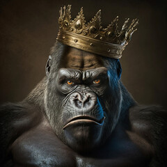 Cool King Kong Gorilla with Crown. Generative AI - obrazy, fototapety, plakaty