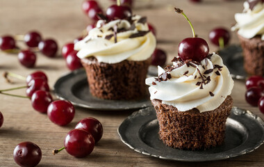 dessert cherry chocolate cupcakes.