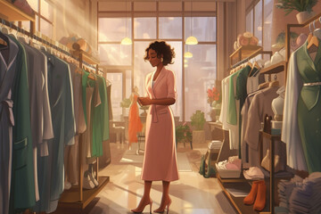 a woman in a cloth store shopping Generative AI