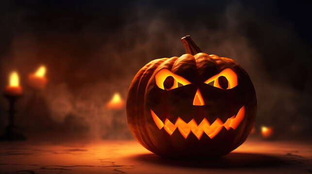 close-up of halloween pumpkin jack lantern. Generative AI