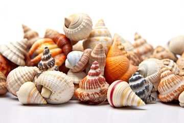 Several sea shells on a white background Generative AI Illustration