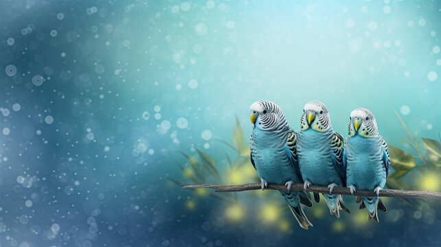 budgerigars australian parakeets on color background